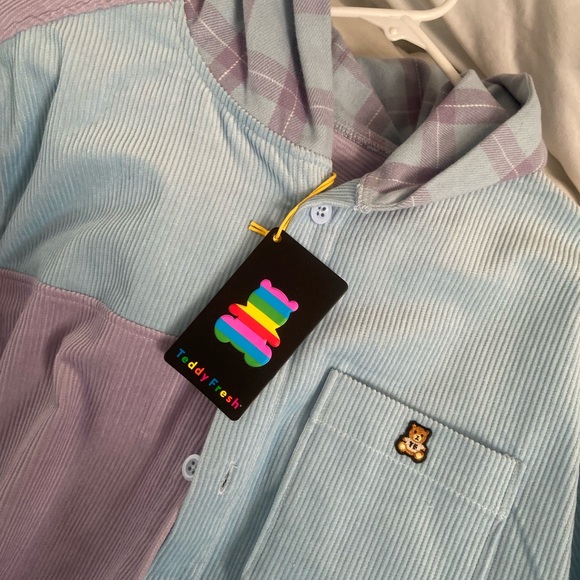 Teddy Fresh NWT Hooded Corduroy Color block Flannel Jacket Size M Medium - Picture 3 of 3